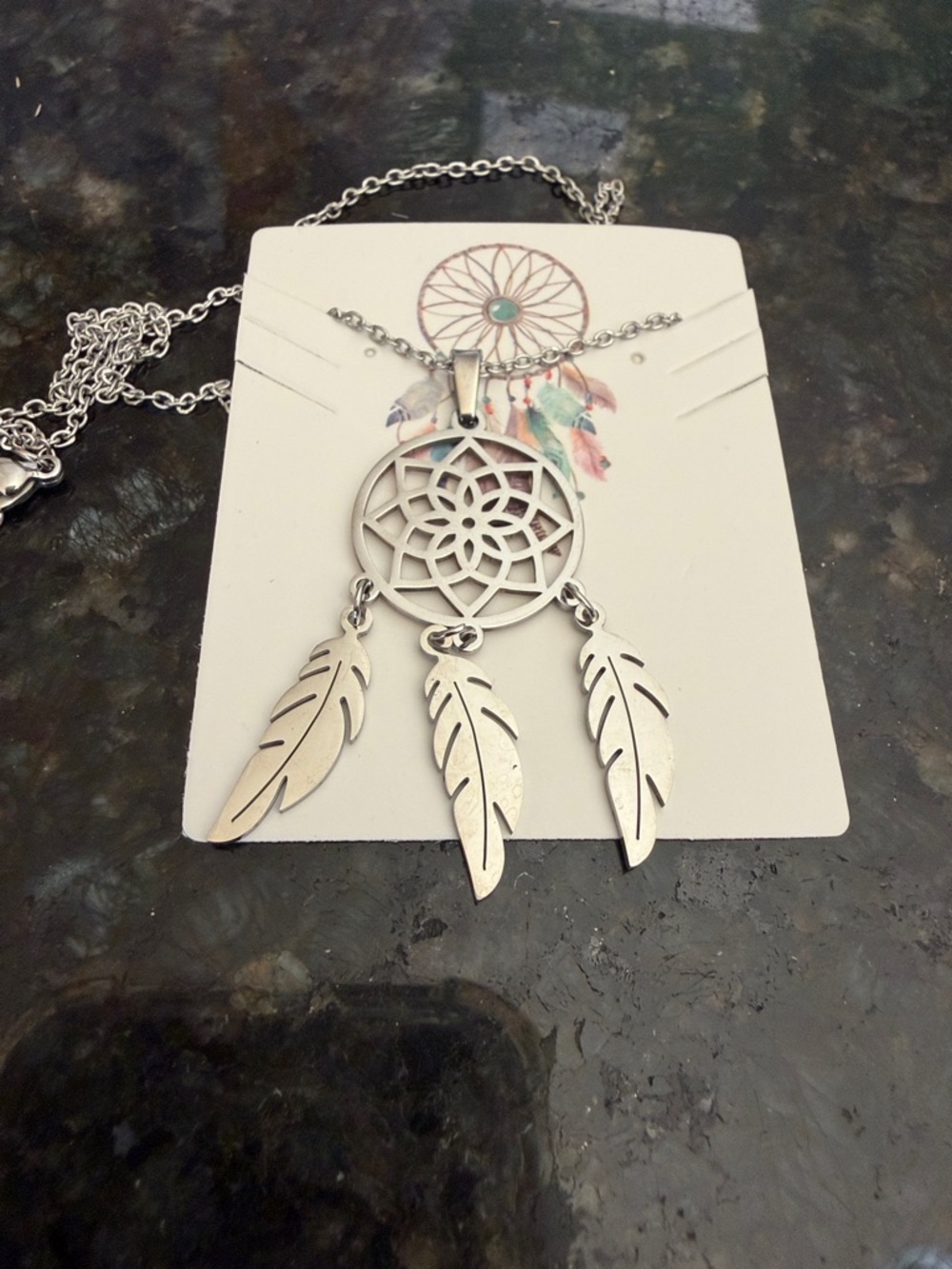 Silver Colored Dreamcatcher Feather Pendant Necklace - Women Jewelry